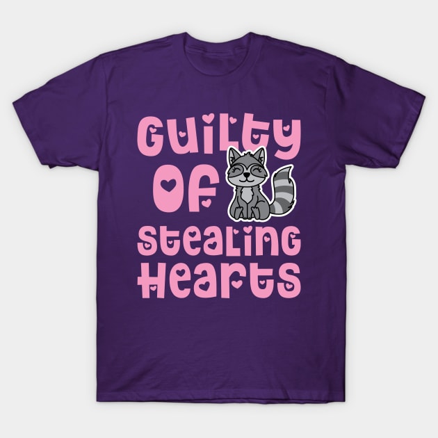 Guilty Of Stealing Hearts Valentines Day Raccoon Cute Funny T-Shirt by GlimmerDesigns